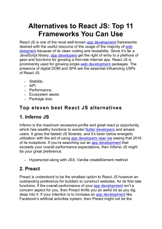 Alternatives to React JS Top 11 Frameworks You Can Use