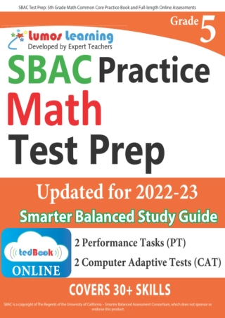 SBAC Test Prep 5th Grade Math Common Core Practice Book and Full length