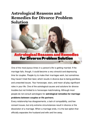 Astrological Reasons and Remedies for Divorce Problem Solution