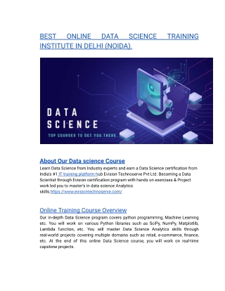 BEST ONLINE DATA SCIENCE TRAINING INSTITUTE IN DELHI (NOIDA).