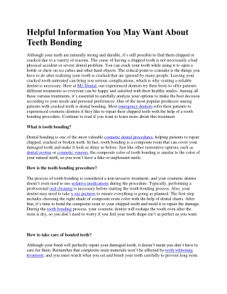 Helpful Information You May Want About Teeth Bonding