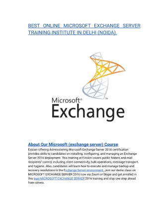 BEST ONLINE MICROSOFT EXCHANGE SERVER TRAINING INSTITUTE IN DELHI (NOIDA).