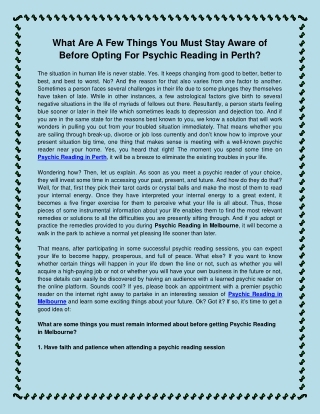 What Are A Few Things You Must Stay Aware of Before Opting For Psychic Reading in Perth