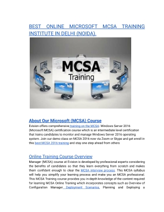 BEST ONLINE MICROSOFT MCSA TRAINING INSTITUTE IN DELHI (NOIDA).