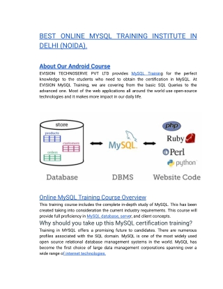 BEST ONLINE MYSQL TRAINING INSTITUTE IN DELHI (NOIDA).