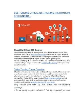 BEST ONLINE OFFICE 365 TRAINING INSTITUTE IN DELHI (NOIDA).