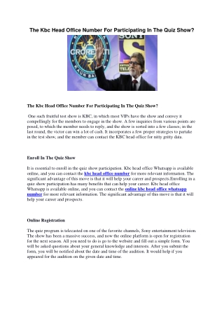 The Kbc Head Office Number For Participating In The Quiz Show (1)
