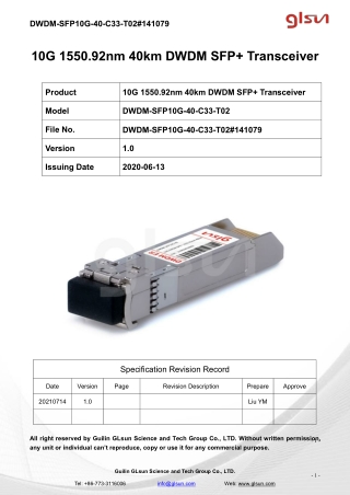 10G 1550.92nm 40km DWDM SFP  Transceiver