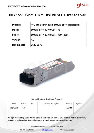 10G 1550.12nm 40km DWDM SFP  Transceiver