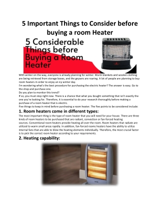 5 Important Things to Consider before buying a room Heater