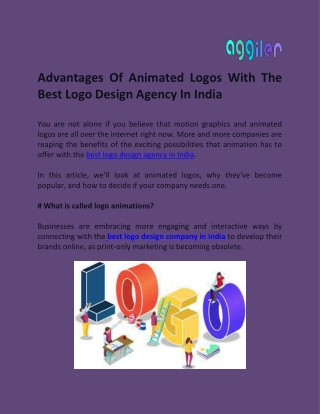 Advantages Of Animated Logos With The Best Logo Design Agency In India