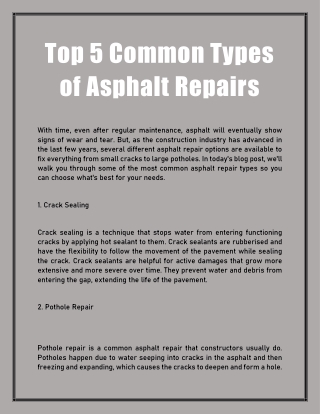 Top 5 Common Types of Asphalt Repairs