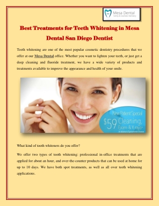 Best Treatments for Teeth Whitening in Mesa Dental San Diego Dentist