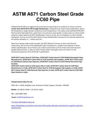 ASTM A671 Carbon Steel Gr CC60 Pipes Exporters in India