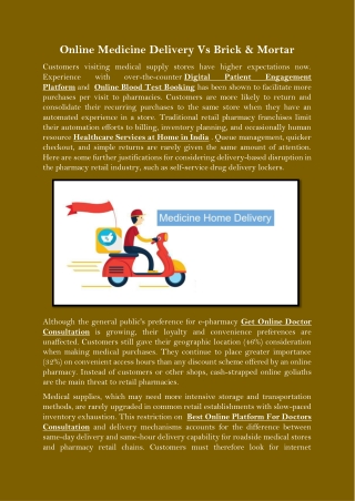 Online Medicine Delivery Vs Brick & Mortar