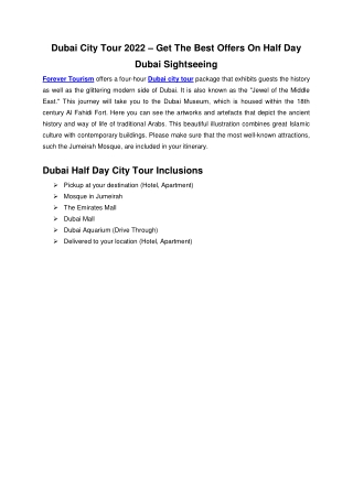 Dubai City Tour 2022