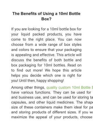 The Benefits of Using a 10ml Bottle Box