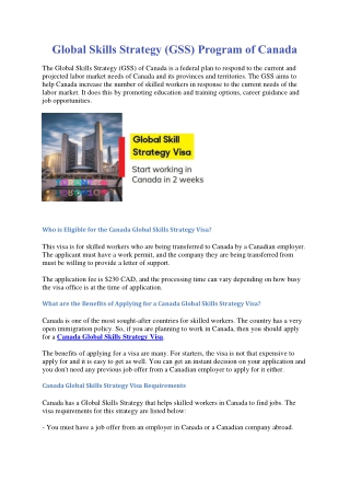 Canada Global Skills Strategy Visa