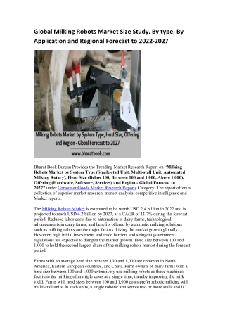 Global Milking Robots Market Research Report 2022-2027