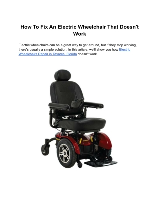 How To Fix An Electric Wheelchair That Doesn't Work