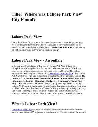 Where was Lahore Park View City Found