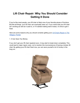 Lift Chair Repair: Why You Should Consider Getting It Done