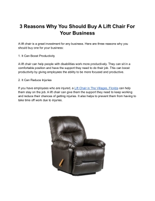 3 Reasons Why You Should Buy A Lift Chair For Your Business