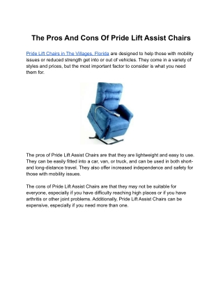 The Pros And Cons Of Pride Lift Assist Chairs