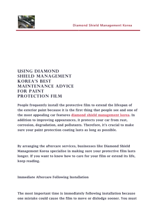 Using Diamond Shield Management Korea's best maintenance advice for paint protection film