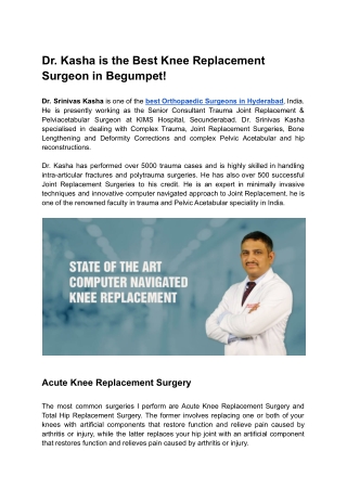 Best Knee Replacement Surgeon in Begumpet