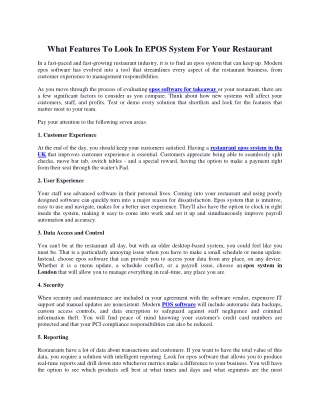 What Features To Look In EPOS System For Your Restaurant