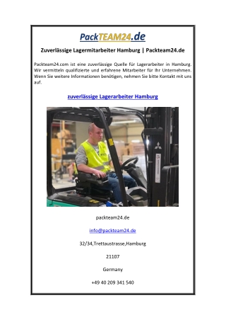 Zuverlässige Lagermitarbeiter Hamburg Packteam24.de