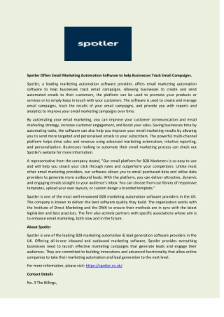 Spotler Offers Email Marketing Automation Software to help Businesses Track Email Campaigns