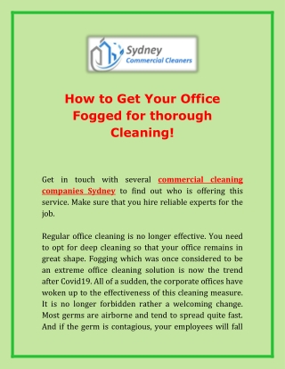 How to Get Your Office Fogged for thorough Cleaning!