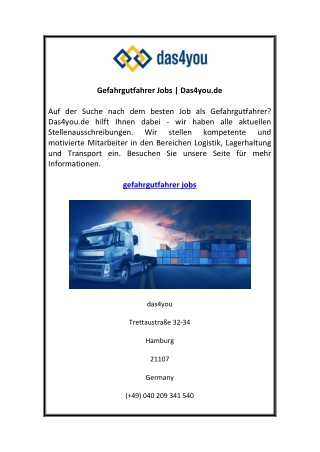 Gefahrgutfahrer Jobs Das4you.de