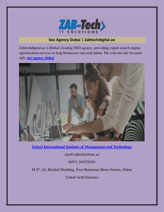 Seo Agency Dubai  Zabtechdigital.ae