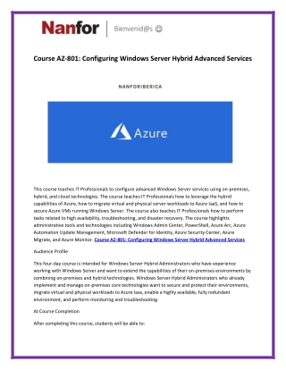 Course AZ-801 Configuring Windows Server Hybrid Advanced Services