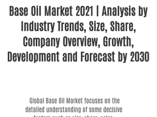 Base Oil Market 2021 | Analysis by Industry Trends, Size, Share, Company Overview, Growth, Development and Forecast by 2