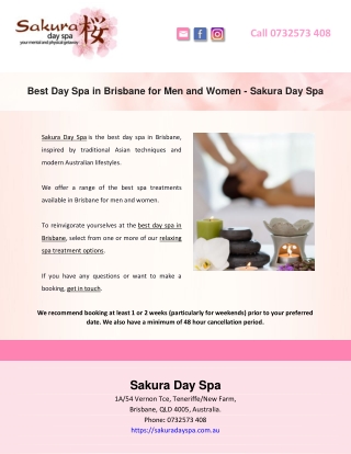 Best Day Spa in Brisbane for Men and Women - Sakura Day Spa