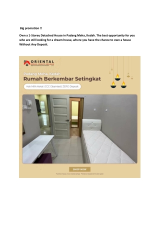 Big promotion Own a 1-Storey Detached House in Padang Meha, Kedah