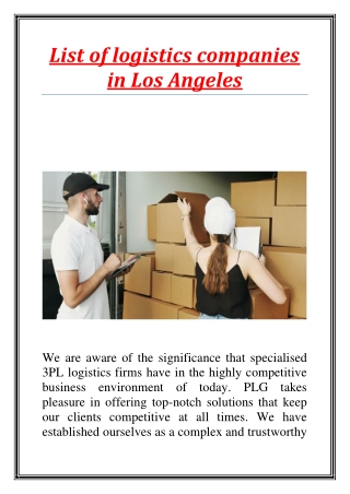 List of logistics companies in Los Angeles