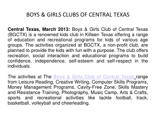 BOYS & GIRLS CLUBS OF CENTRAL TEXAS