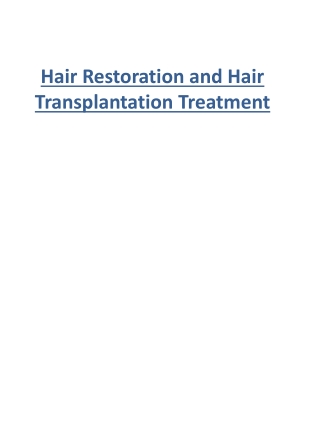 Hair Restoration and Hair Transplantation Treatment