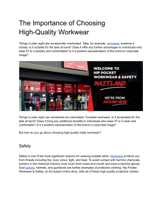 The Importance of Choosing High-Quality Workwear