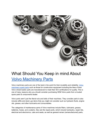 What Should You Keep in mind About Volvo Machinery Parts