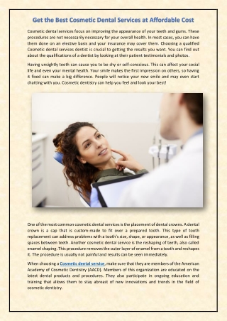 Get the Best Cosmetic Dental Services at Affordable Cost