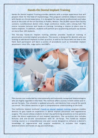 Hands-On Dental Implant Training