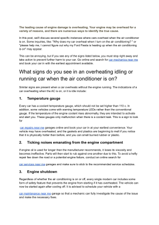 What signs do you see in an overheating idling or running car when the air conditioner is on