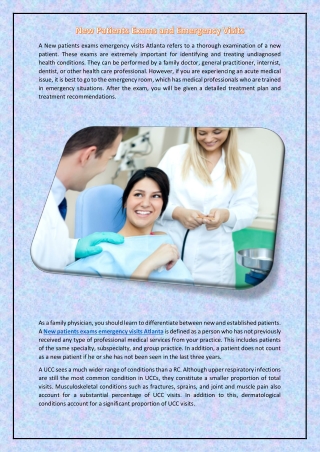 New Patients Exams and Emergency Visits