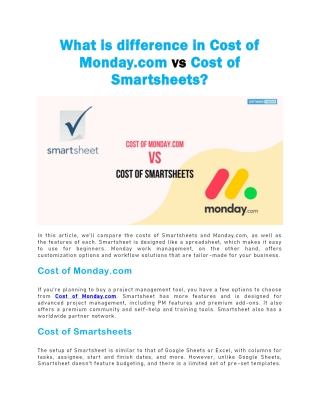 What is difference in Cost of Monday.com vs Cost of Smartsheets?
